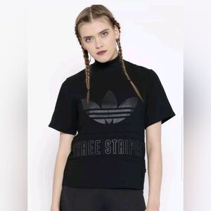 Adidas Black Trefoil Three Stripes Mock neck Back Zip